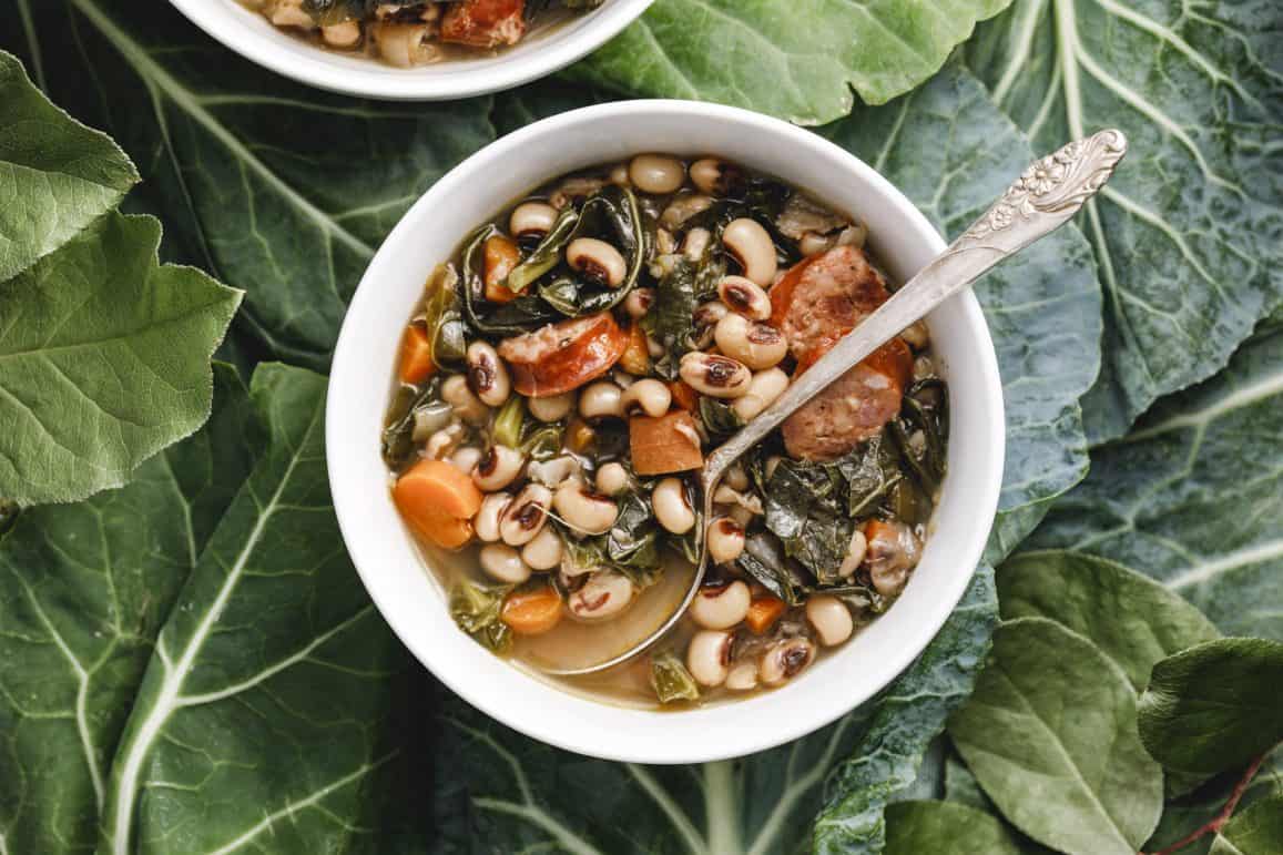 Instant Pot Black Eyed Pea Soup on Collards