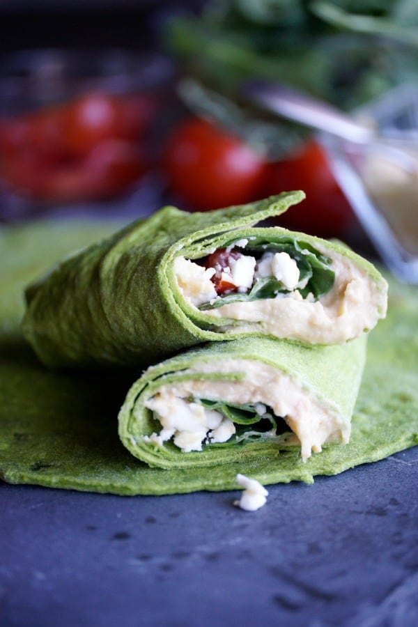 Hummus Wraps in Spinach Tortillas