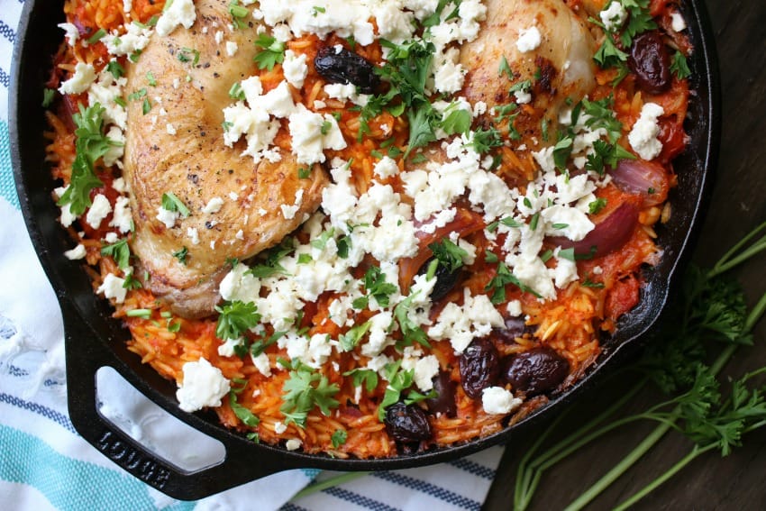 Chicken & Orzo in Red Pepper Skillet Bake