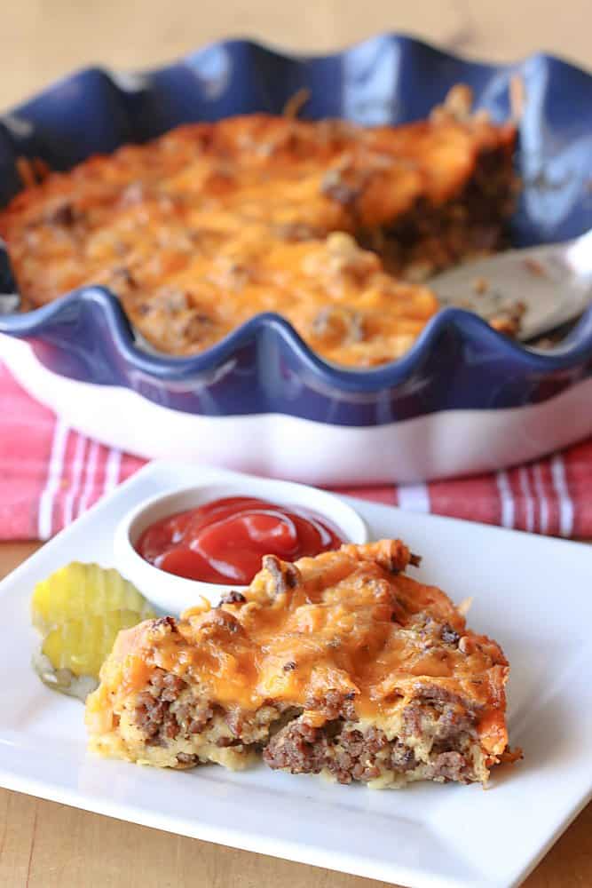 Plated Slice of Cheeseburger Pie