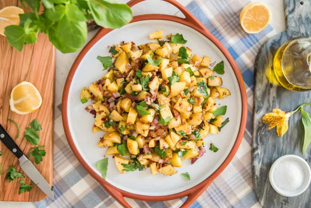 potato salad with bacon, basil and lemon vinaigrette