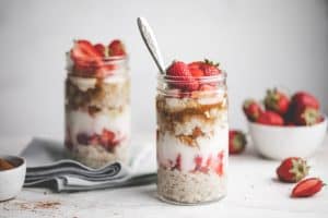 Leftover Oatmeal layered with yogurt, agave and berries