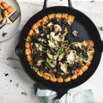 Vegan Tater Tot Pizza with Mushrooms and kale