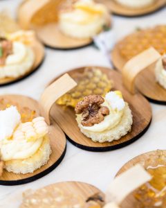 Honeycomb and Corn Panna Cotta bites at a food festival