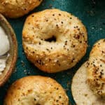 Cottage Cheese Bagels overhead with everything bagel seasoning sprinkled on top