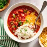 stuffed pepper soup serving with a spoon