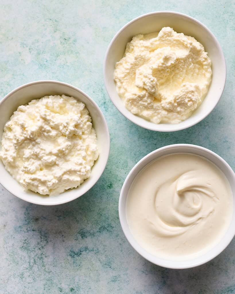 greek yogurt, cottage cheese and ricotta cheese