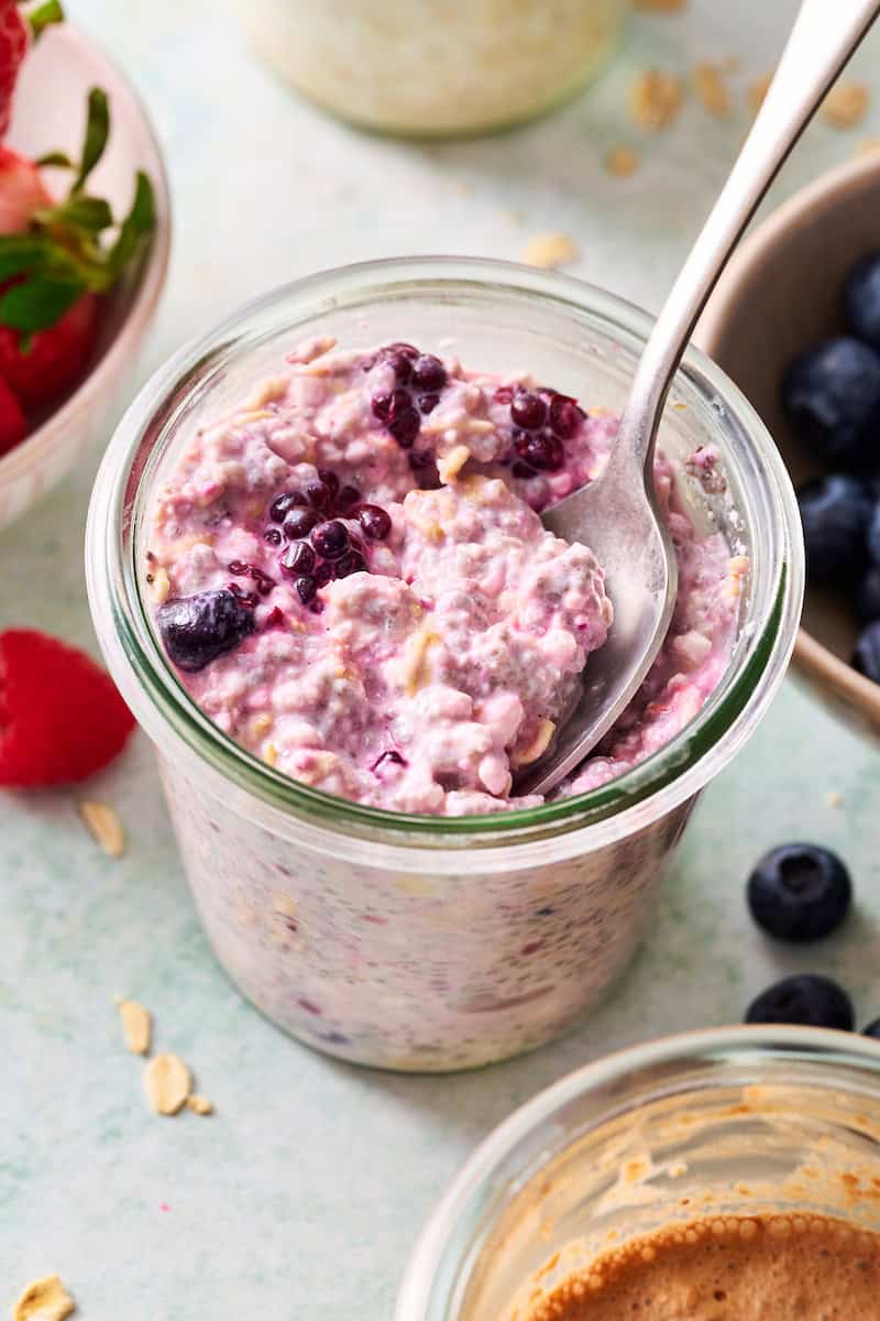 mixed berry cottage cheese overnight oats ready to eat
