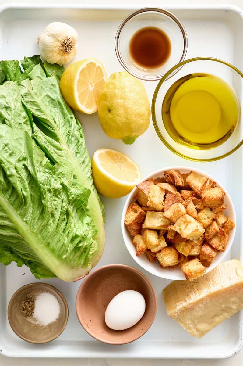 ingredients for making homemade caesar salad