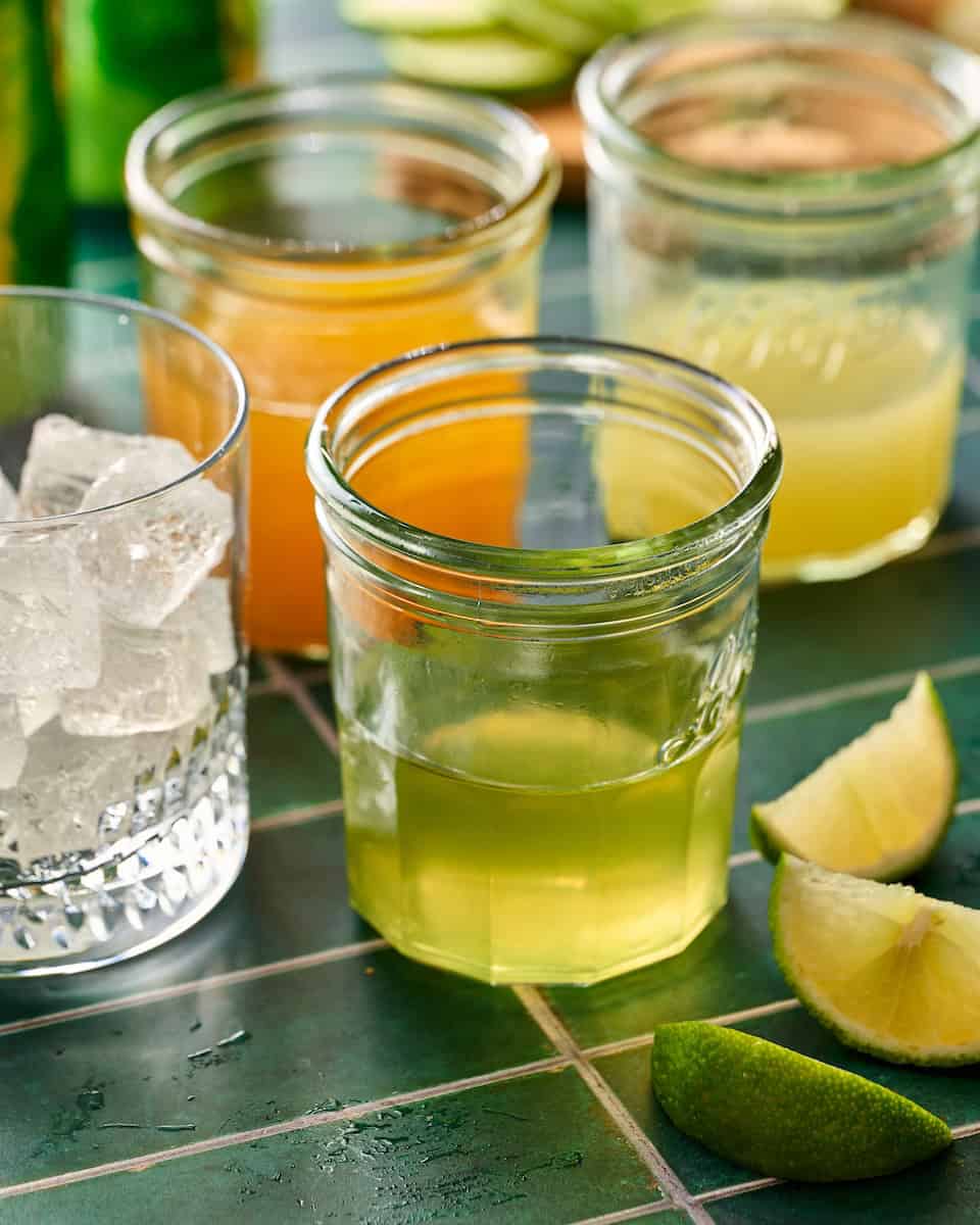 simple syrup and juices prepped and ready to prepare the mocktail