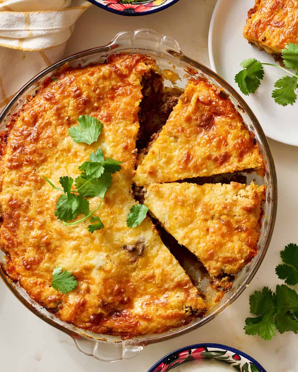 impossible taco pie sliced and ready to serve