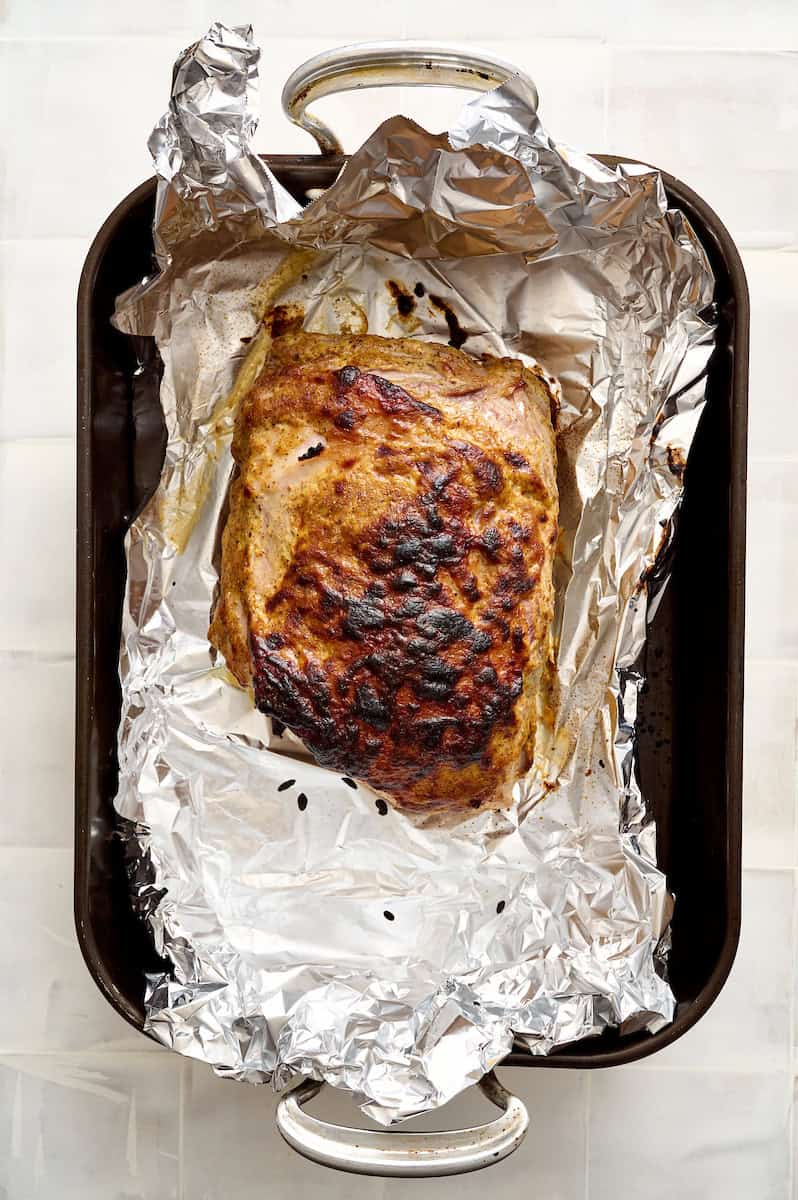 Roast in the pan lined with foil after initial high temp roast