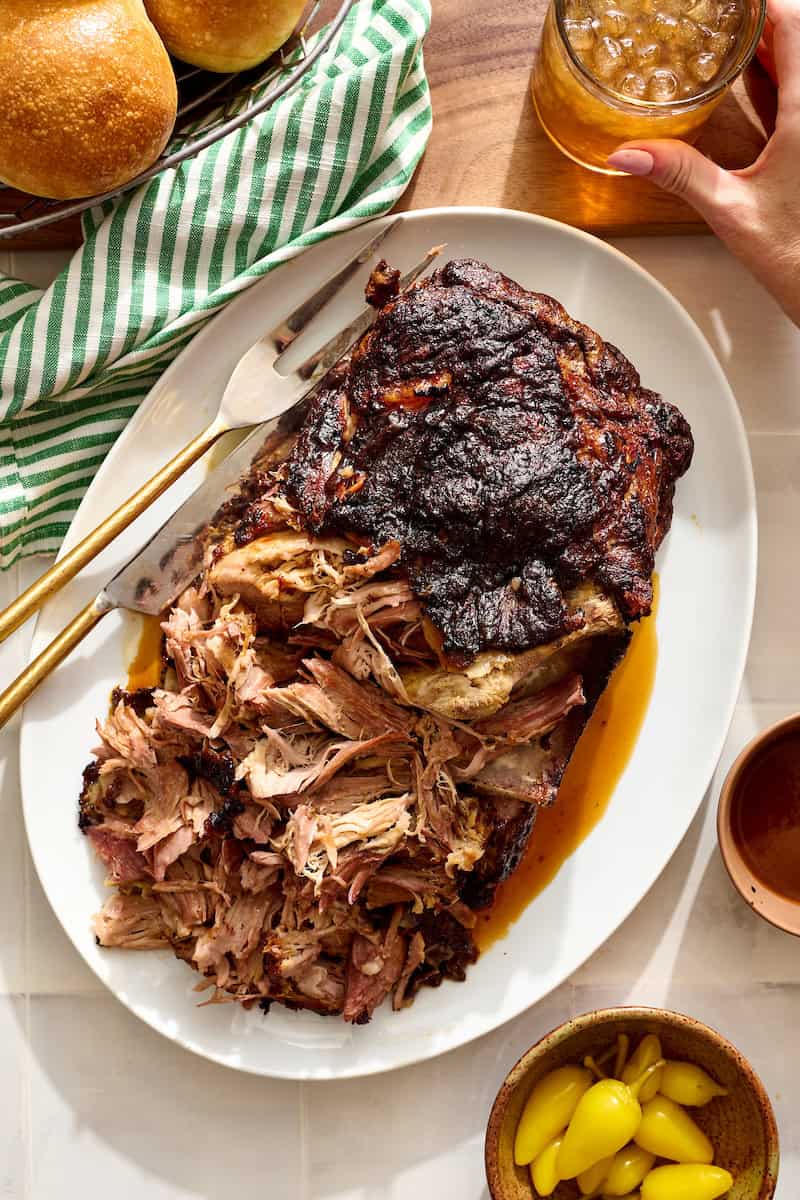 final shredded pork roast on a platter
