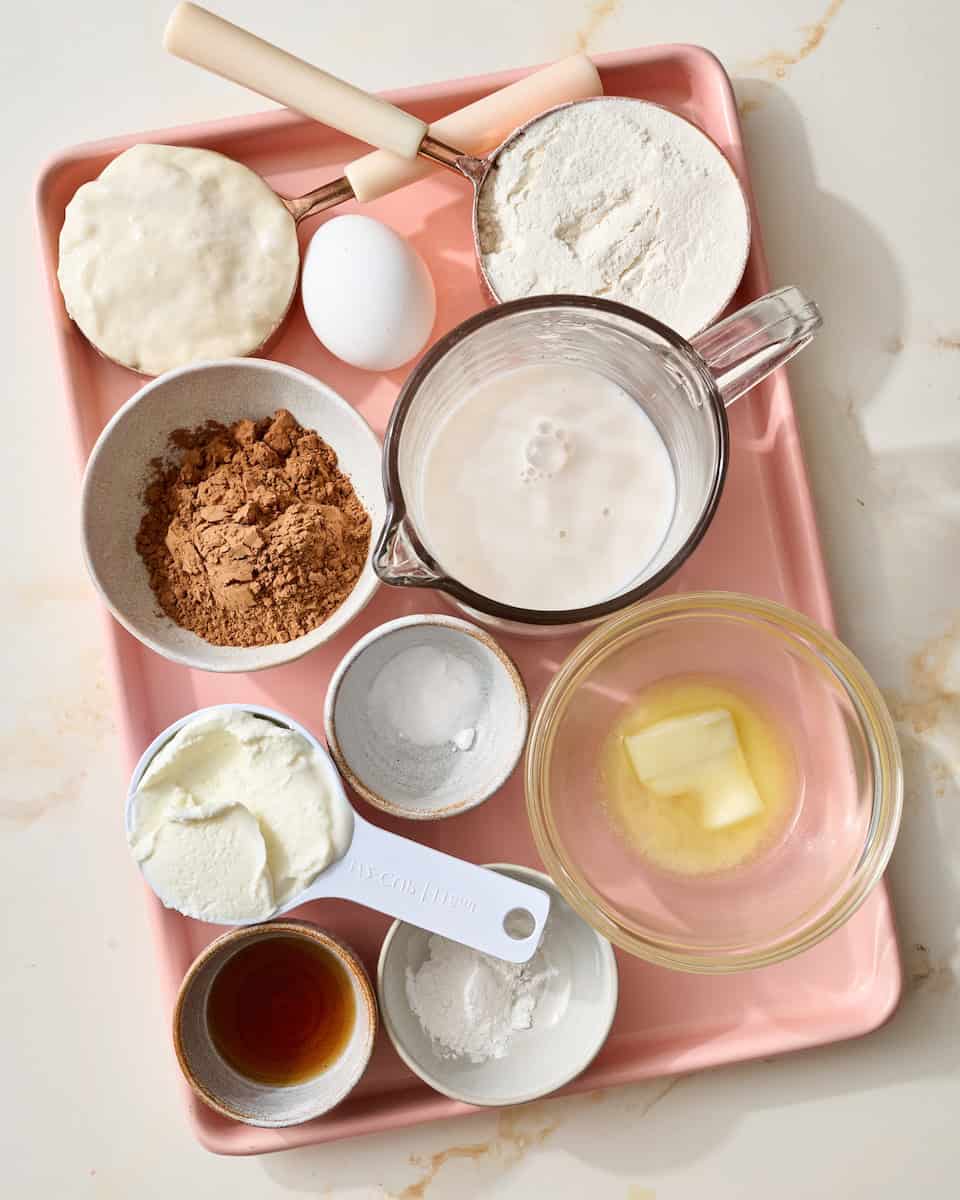 ingredients for sourdough discard chocolate pancakes