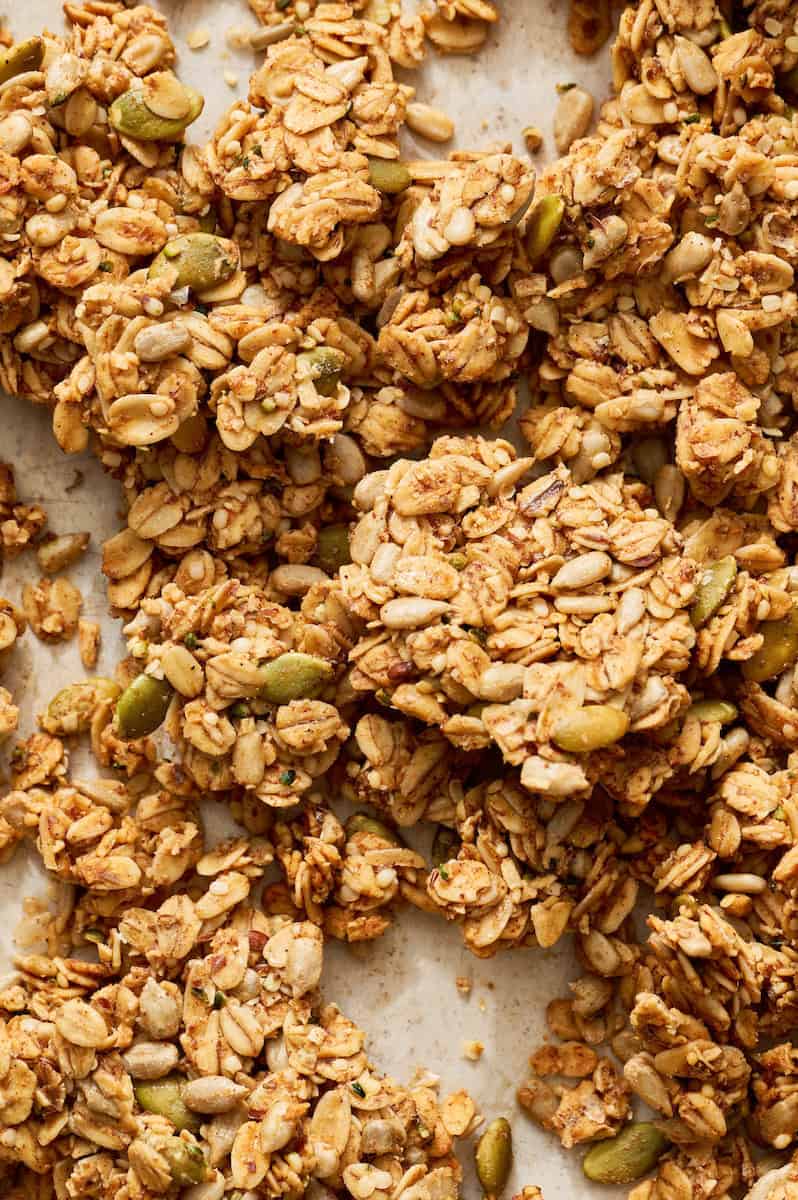 closeup of granola clusters