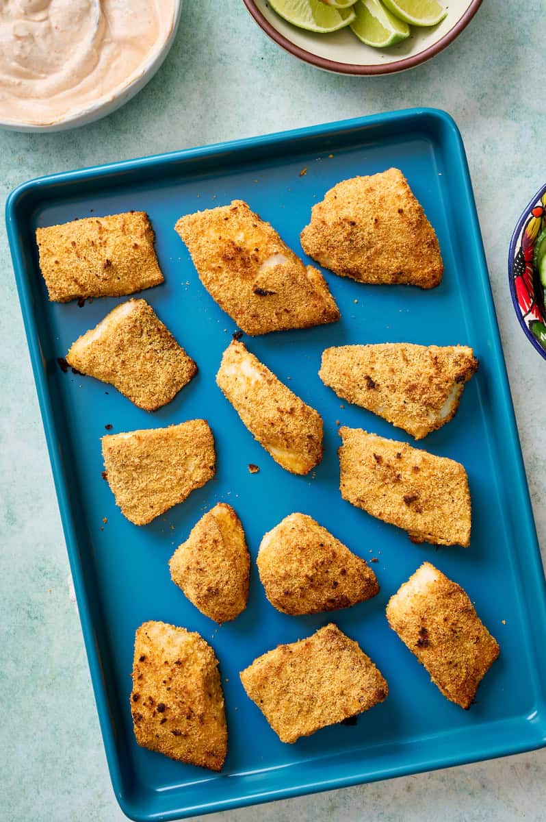 fish pieces after being baked in the air fryer