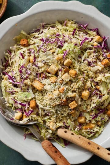 cabbage caesar slaw in a bowl